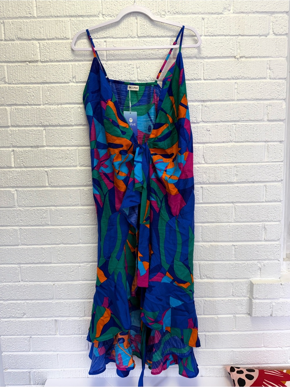 Cupshe Blue Green Orange Tropical Print Maxi Dress Cover Up